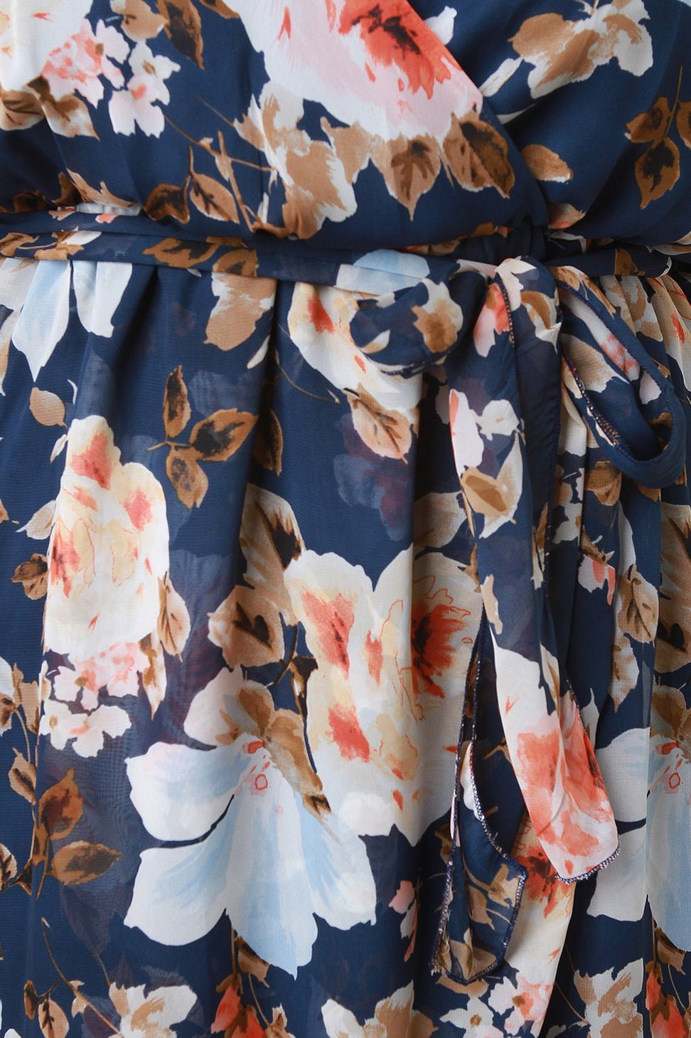 Surplice Floral Chiffon Mesh Tulip Maxi Dress