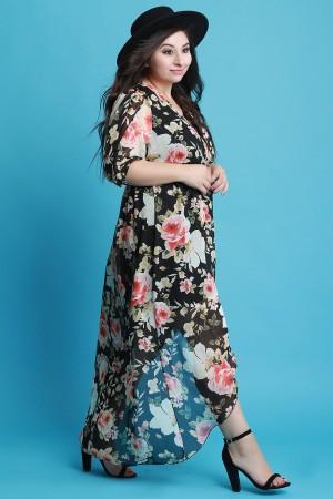 Surplice Floral Chiffon Mesh Tulip Maxi Dress