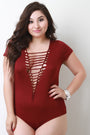 Jersey Knit Braided Cutout Short Sleeve Bodysuit