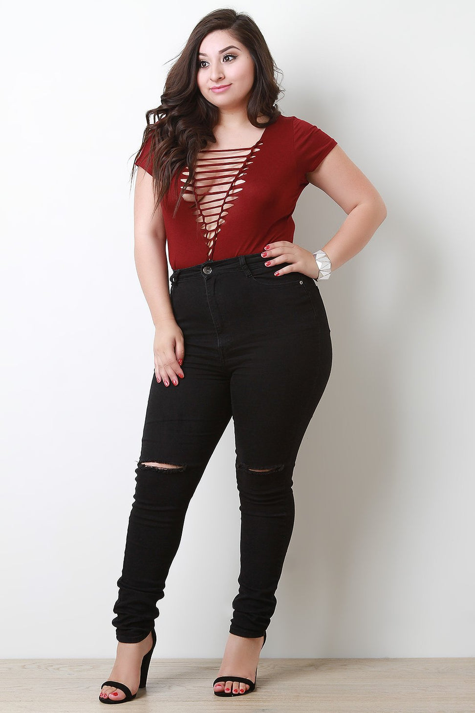 Jersey Knit Braided Cutout Short Sleeve Bodysuit