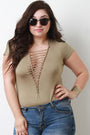 Jersey Knit Braided Cutout Short Sleeve Bodysuit