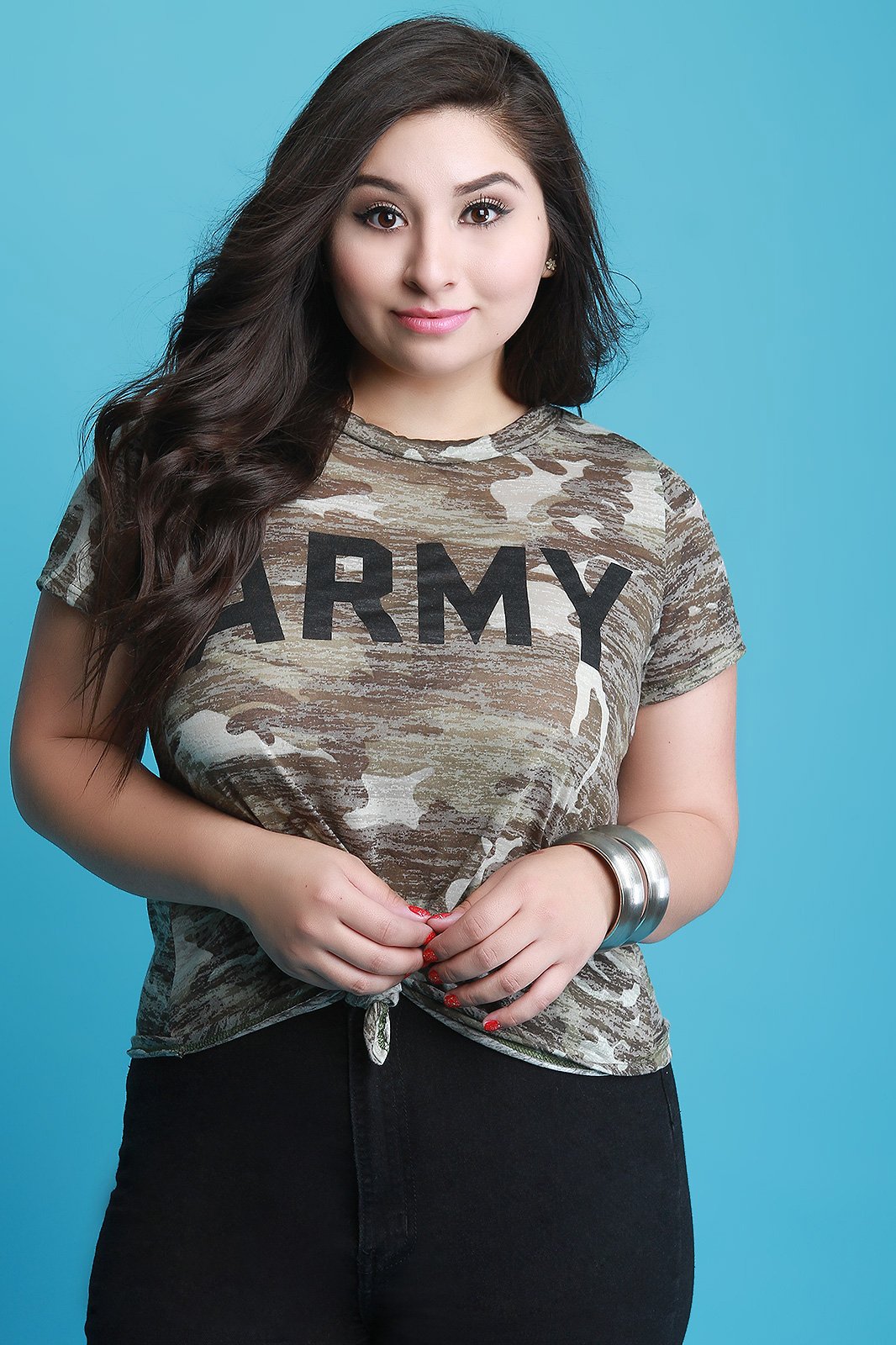 Army Camouflage Knotted Hem Top