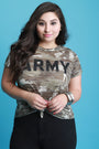 Army Camouflage Knotted Hem Top