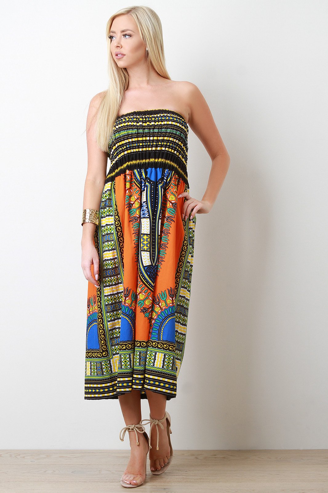 Dashiki Print Smock Tube Dress