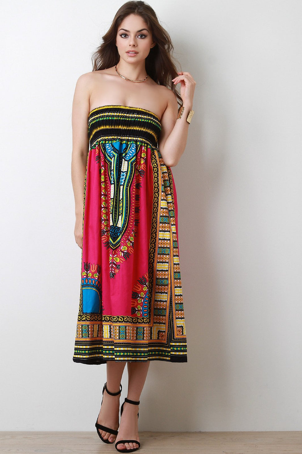 Empire Dashiki Print Smock Tube Dress
