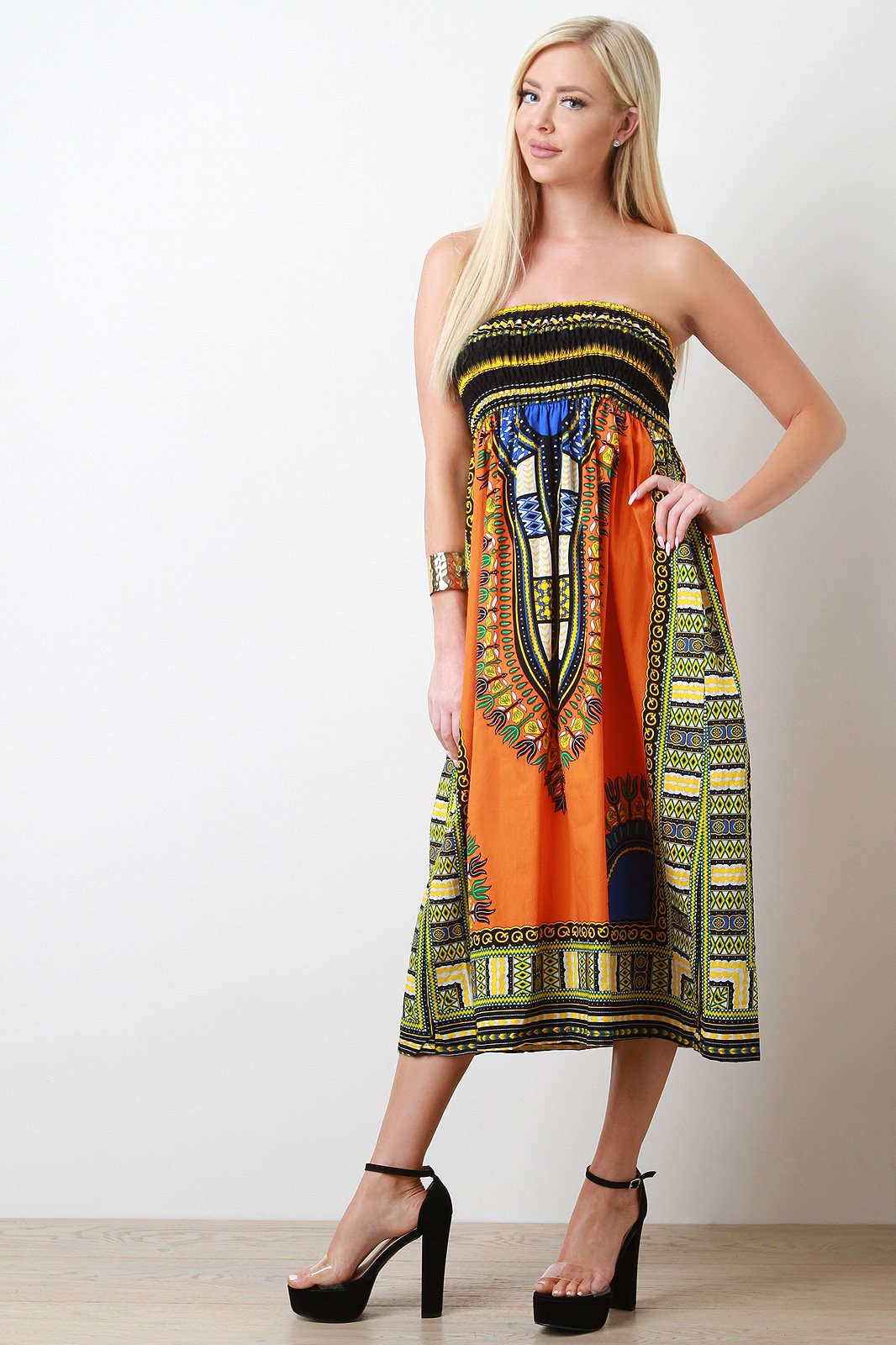 Empire Dashiki Print Smock Tube Dress
