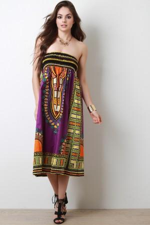 Empire Dashiki Print Smock Tube Dress