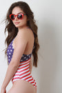American Flag Round Neck One Piece Swimsuit