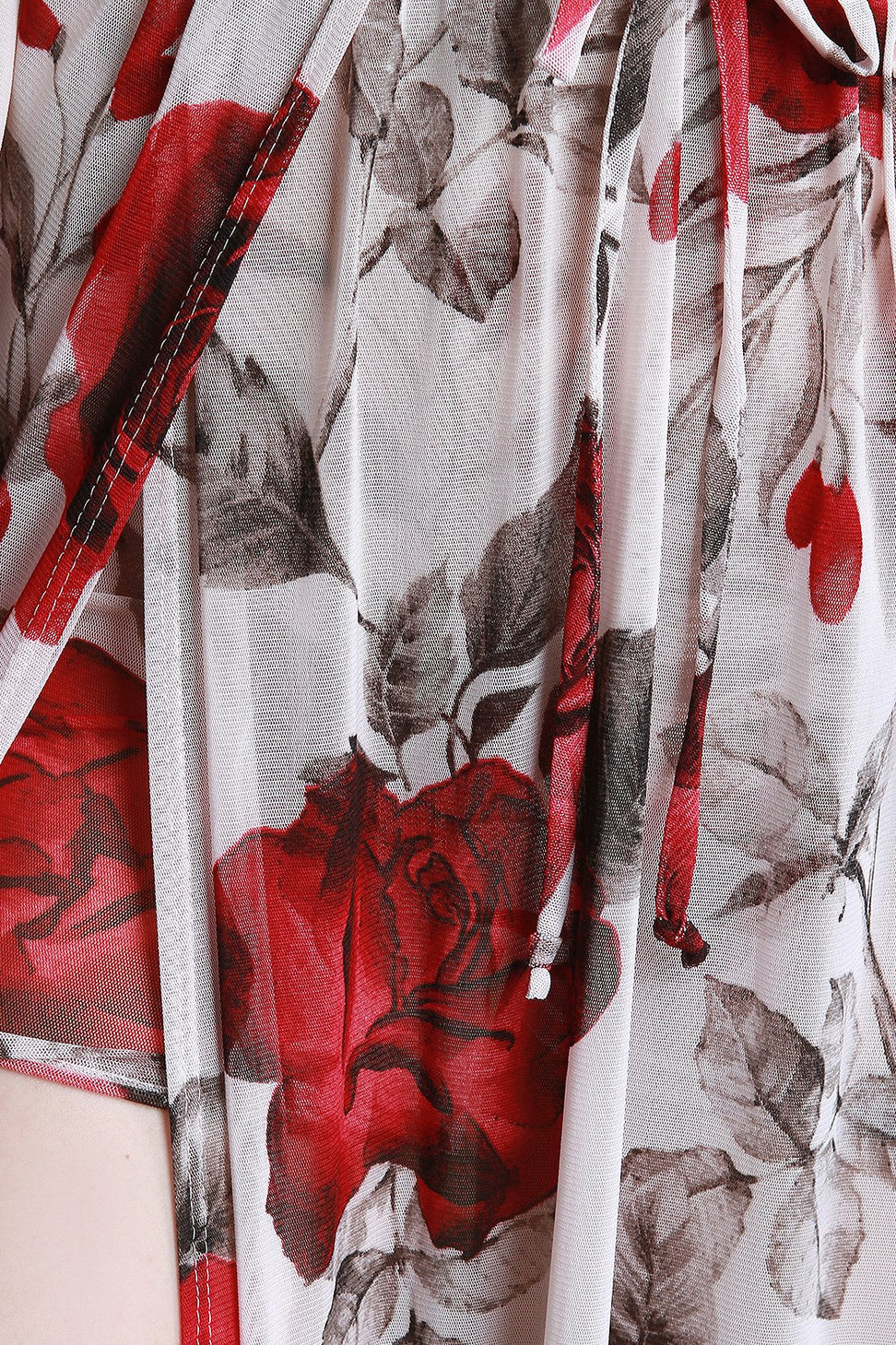 Plunging Neck Double Slits Floral Mesh Romper Maxi Dress