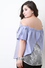 Striped Bardot Floral Lace Back Top