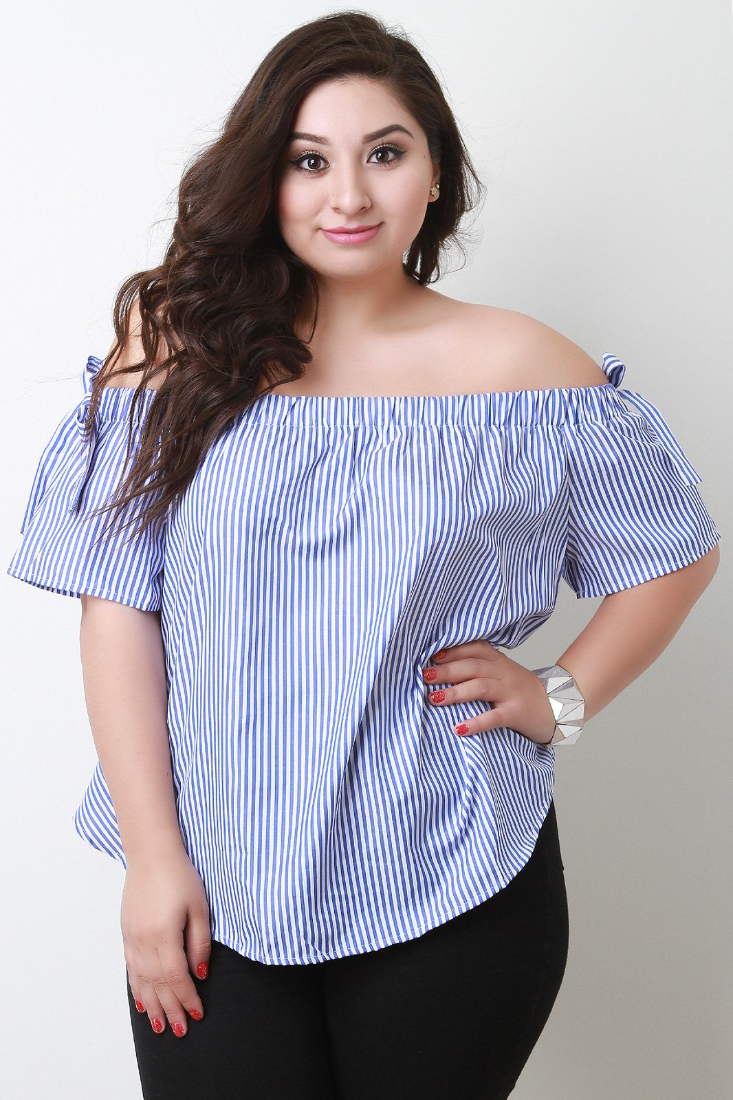 Striped Bardot Floral Lace Back Top