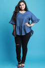 Lattice Weave Back Chambray Ruffle Top