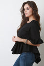 Ruffle Statement Sleeve Lattice Weave Back Top