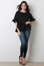 Ruffle Statement Sleeve Lattice Weave Back Top