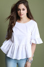 Ruffle Statement Sleeve Lattice Weave Back Top