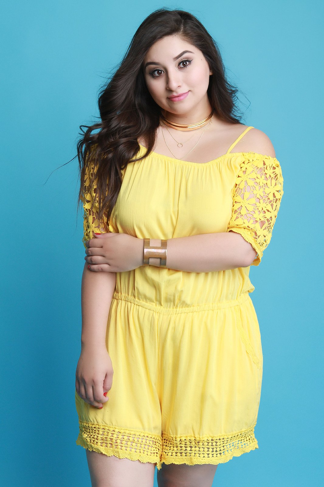 Cold Shoulder Floral Crochet Romper