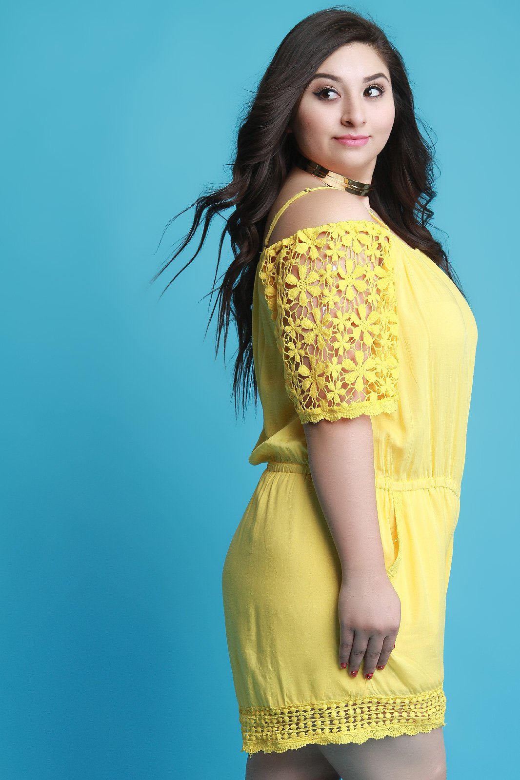 Cold Shoulder Floral Crochet Romper