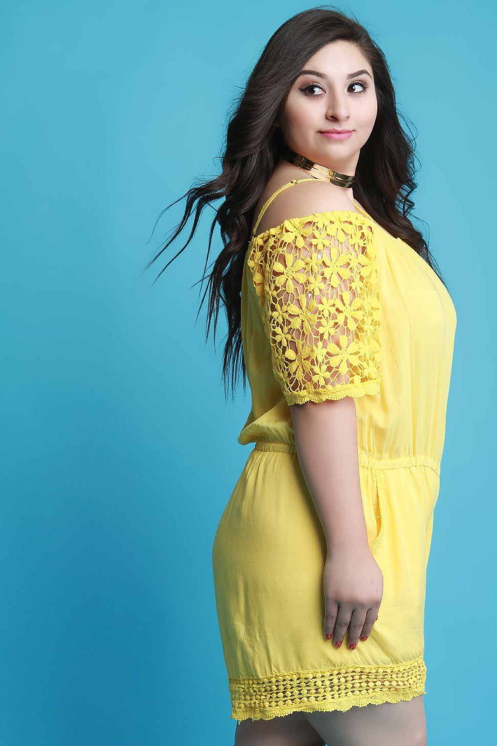 Cold Shoulder Floral Crochet Romper