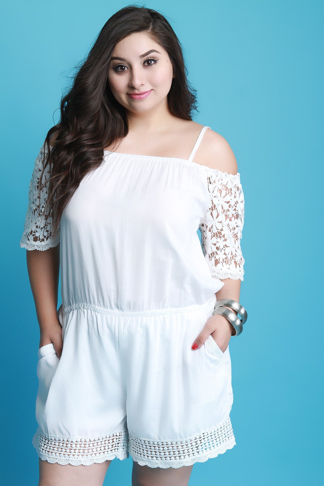 Cold Shoulder Floral Crochet Romper