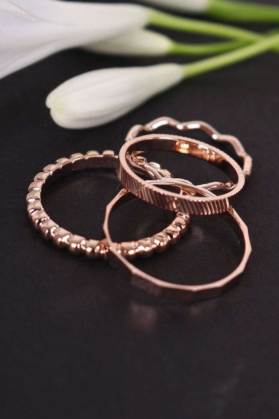 Textured Beaded Ring Set