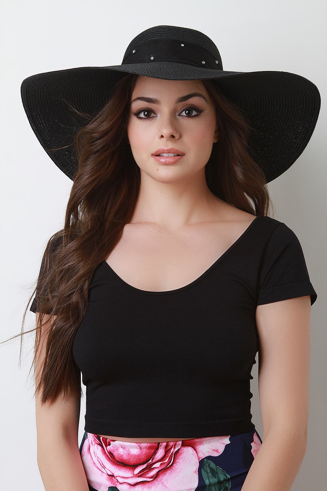 Rhinestone Ribbon Bow Straw Sun Hat