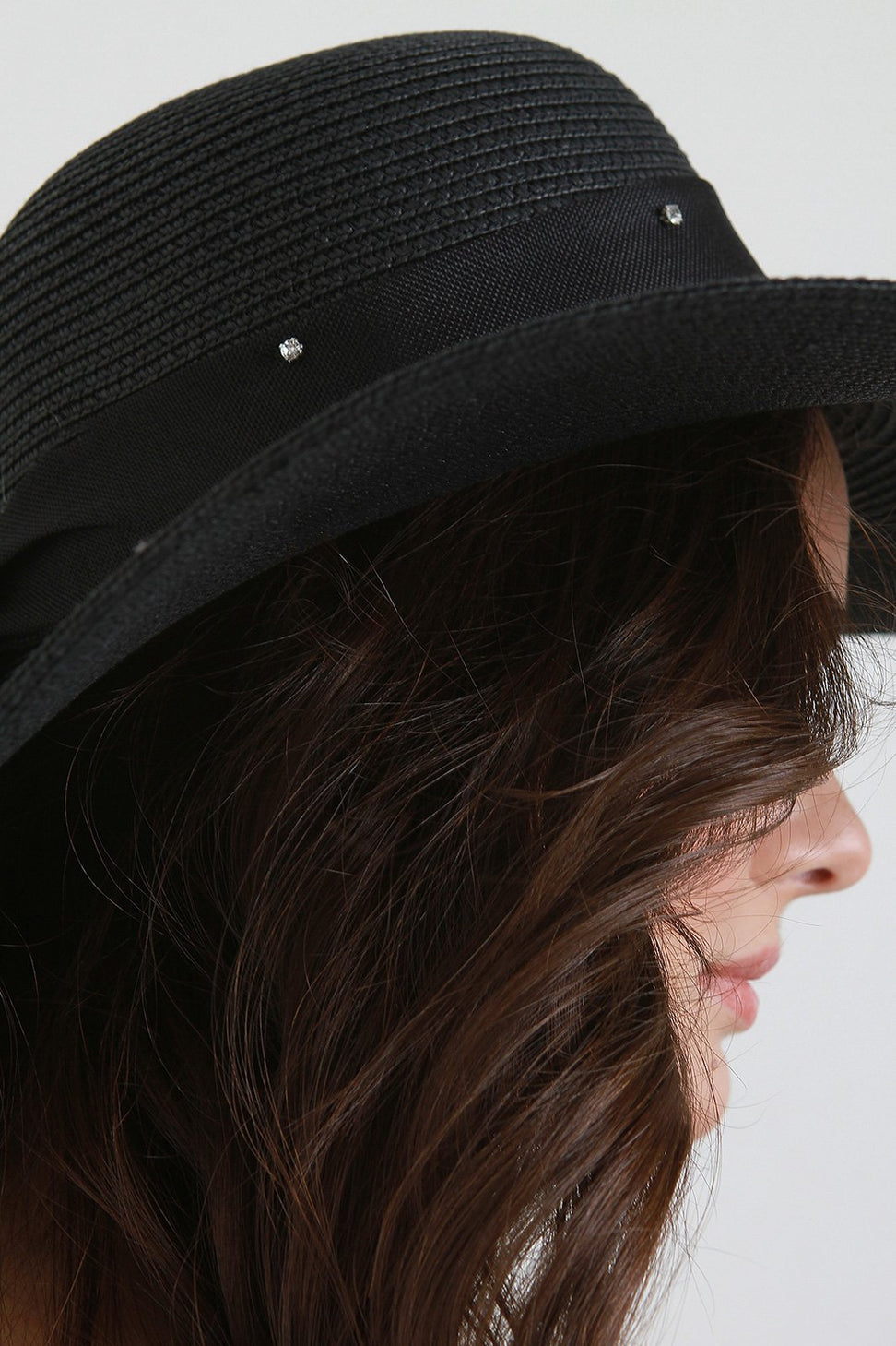 Rhinestone Ribbon Bow Straw Sun Hat