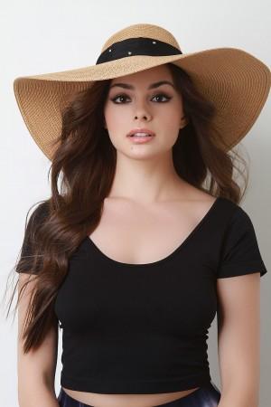 Rhinestone Ribbon Bow Straw Sun Hat