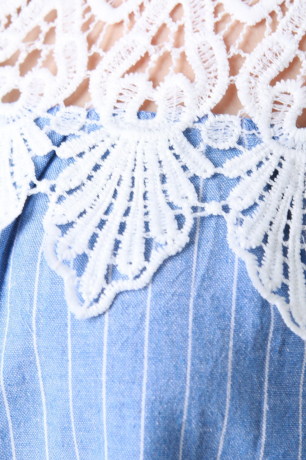 Pinstriped Floral Crochet Pocket Shift Dress