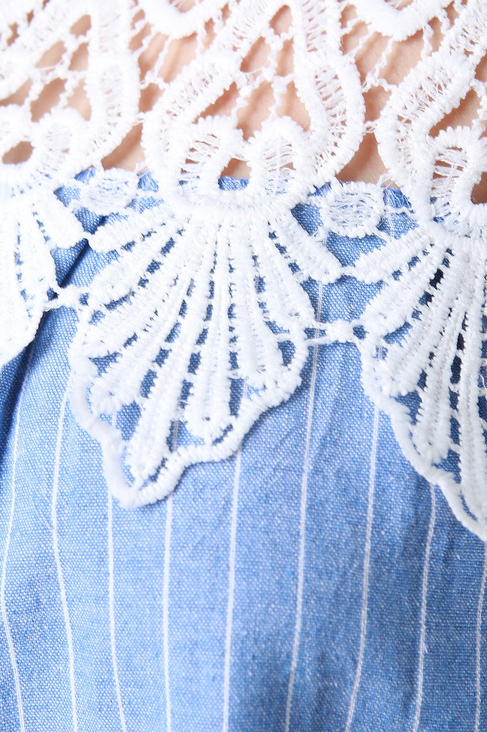 Pinstriped Floral Crochet Pocket Shift Dress