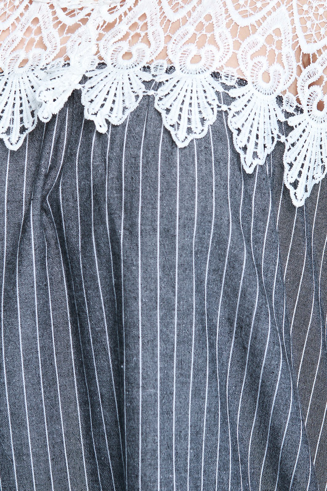 Pinstriped Floral Crochet Pocket Shift Dress