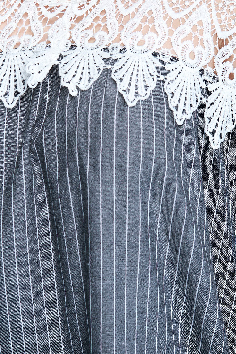 Pinstriped Floral Crochet Pocket Shift Dress