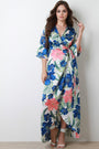 Kimono Sleeves Floral Wrap Maxi Dress
