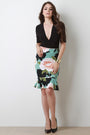 Floral High Waisted Peplum Hem Skirt