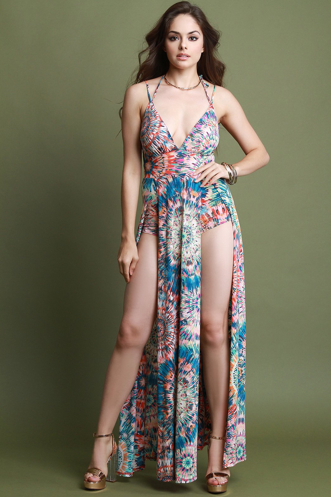 Tie-Dye Burst M-Slit Maxi Dress