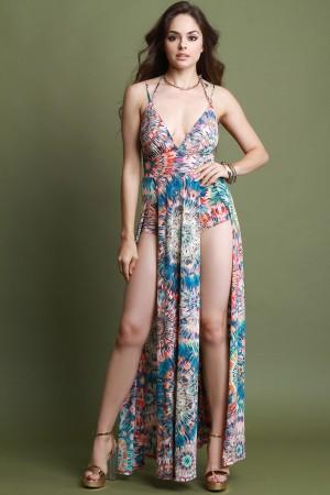 Tie-Dye Burst M-Slit Maxi Dress