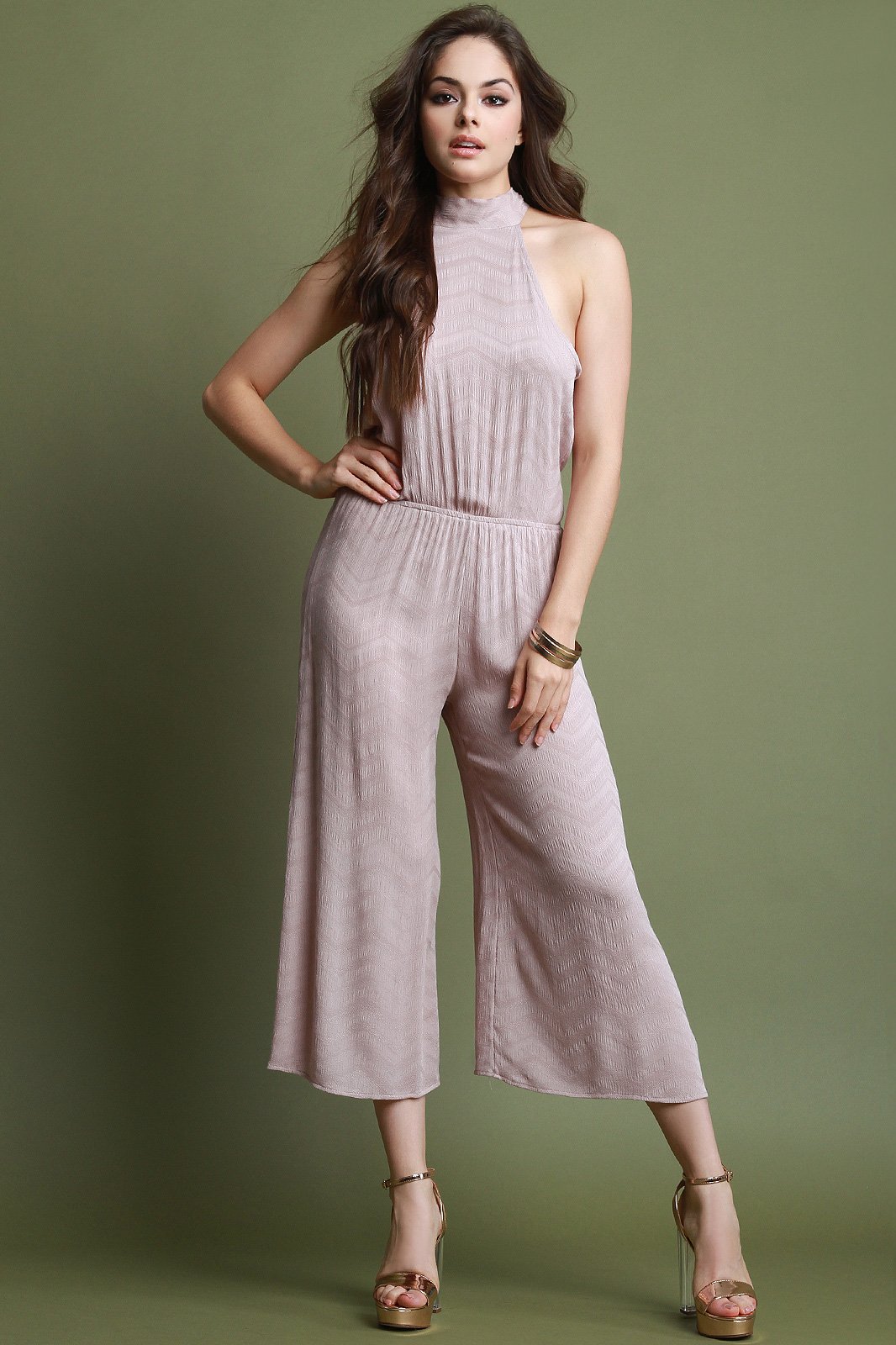 Chevron Knit Cutaway Goucho Jumpsuit