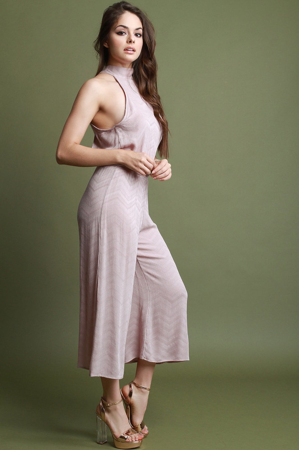 Chevron Knit Cutaway Goucho Jumpsuit