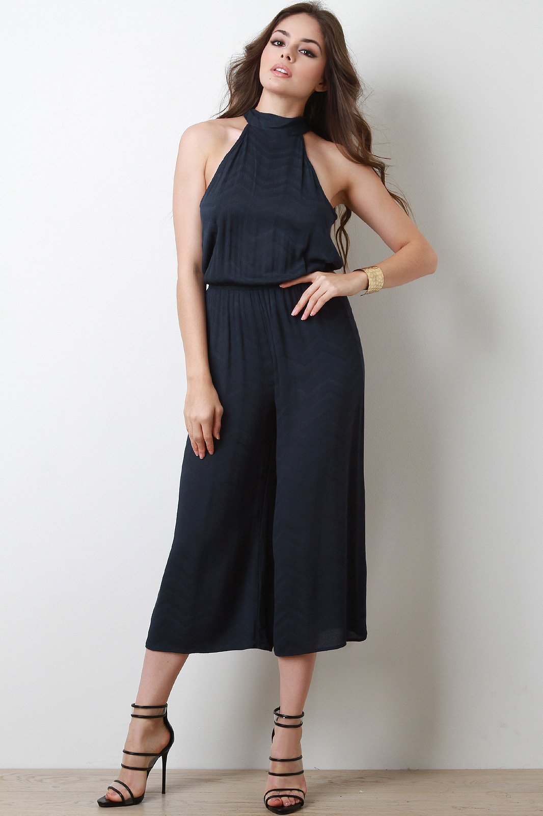 Chevron Knit Cutaway Goucho Jumpsuit