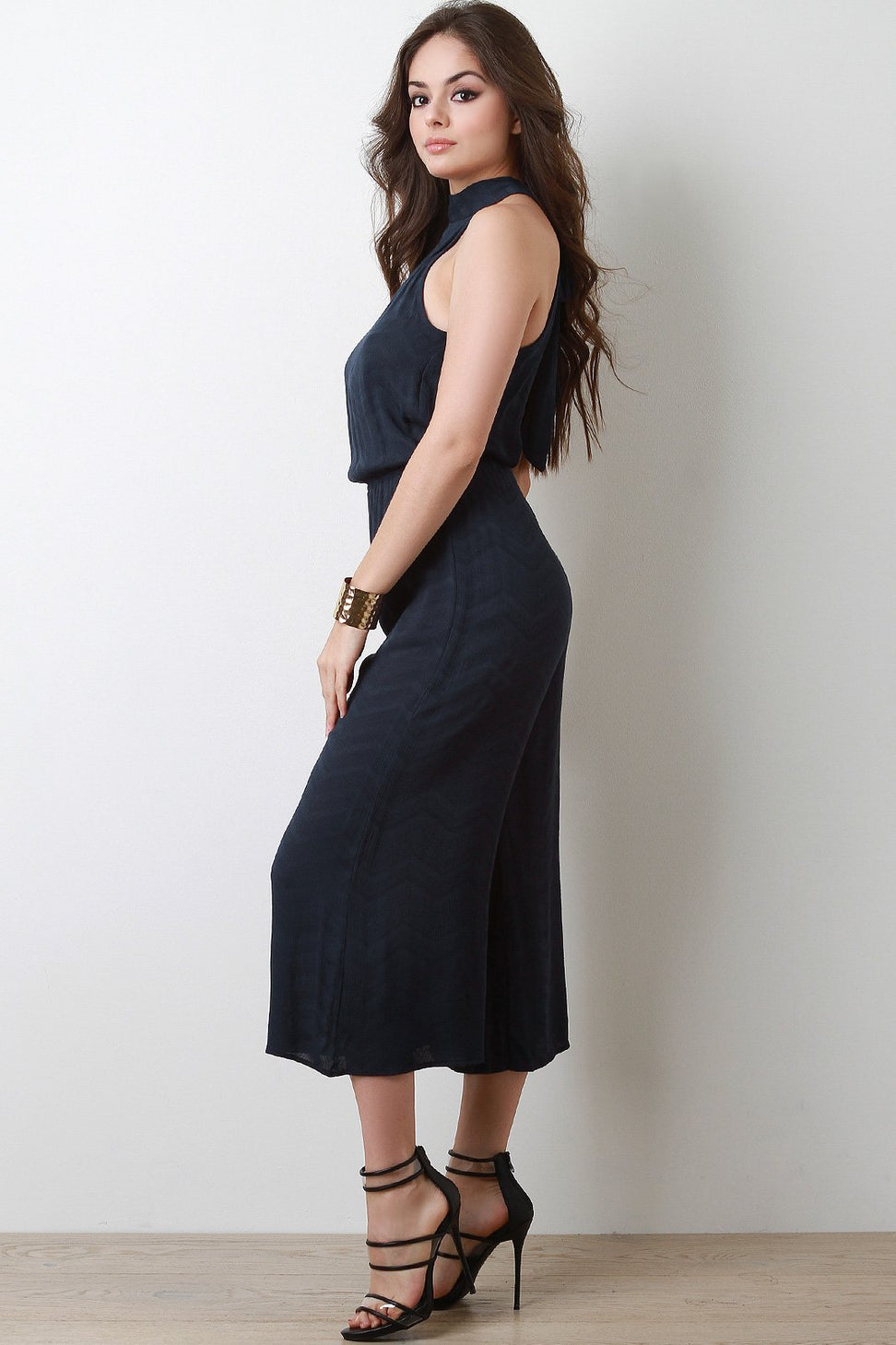 Chevron Knit Cutaway Goucho Jumpsuit