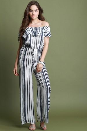 Flutter Bardot Striped Palazzo Jumpsuit - NoveltyOne