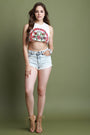 Graphic Print Draped Chain Raw Edge Crop Top