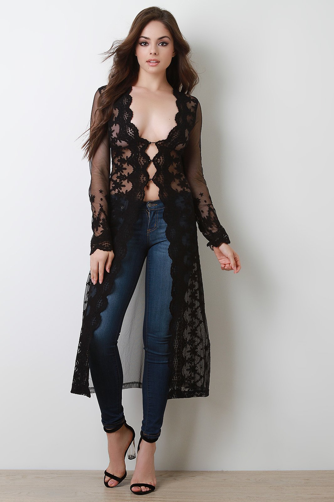 Crochet Mesh Scallop Trim Maxi Top