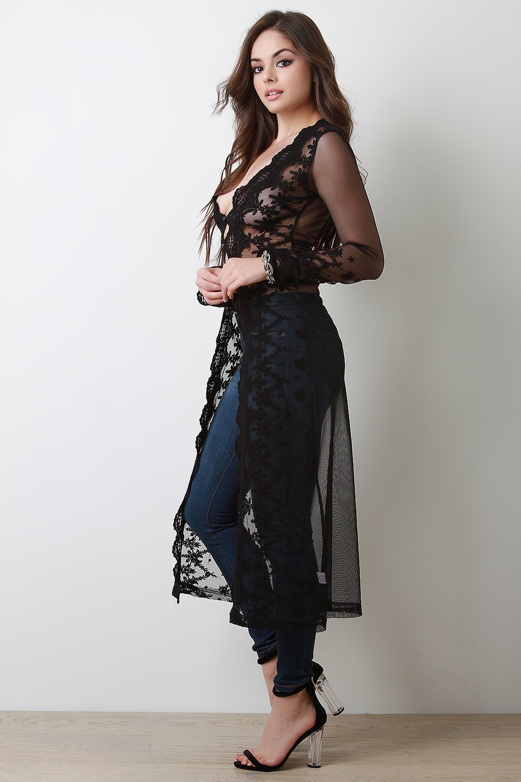 Crochet Mesh Scallop Trim Maxi Top