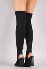 Bamboo Stretchy Knit Peep Toe Chunky Heeled Over-The-Knee Boots
