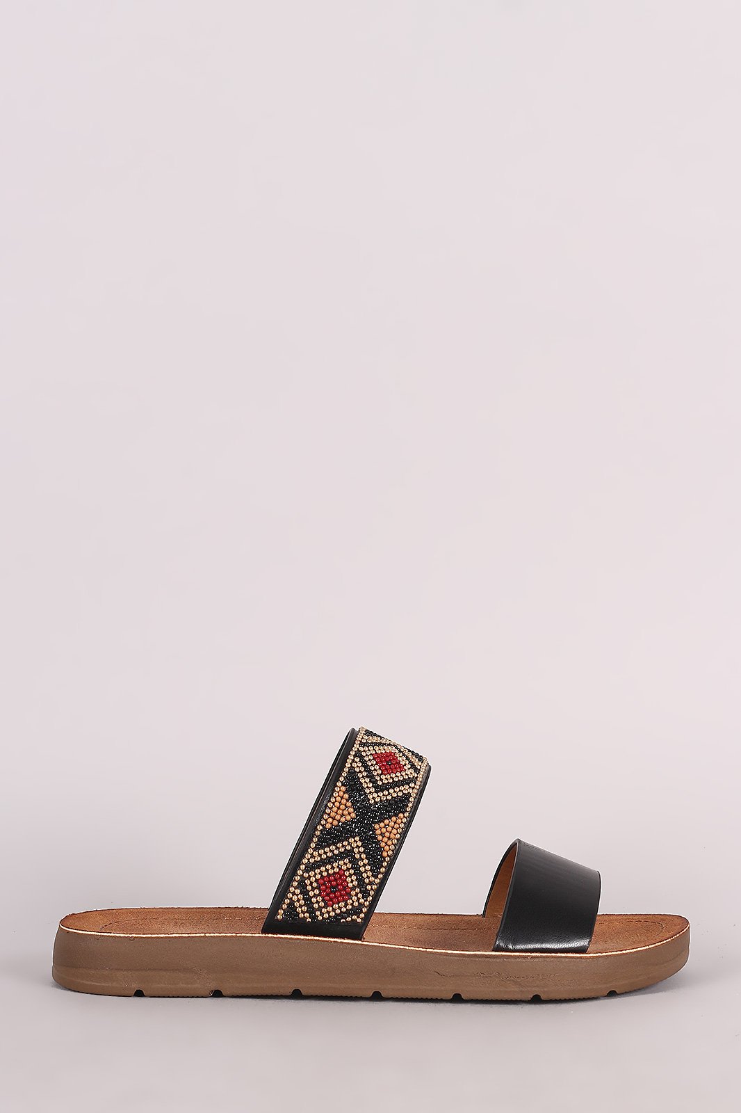 Bamboo Double Band Beadwork Slide Sandal