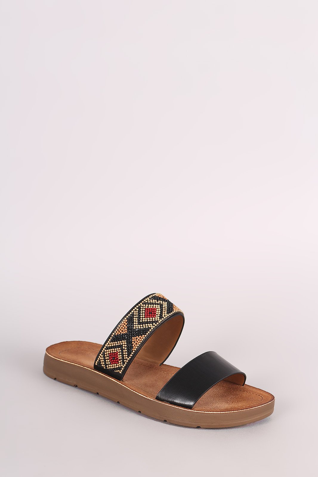 Bamboo Double Band Beadwork Slide Sandal