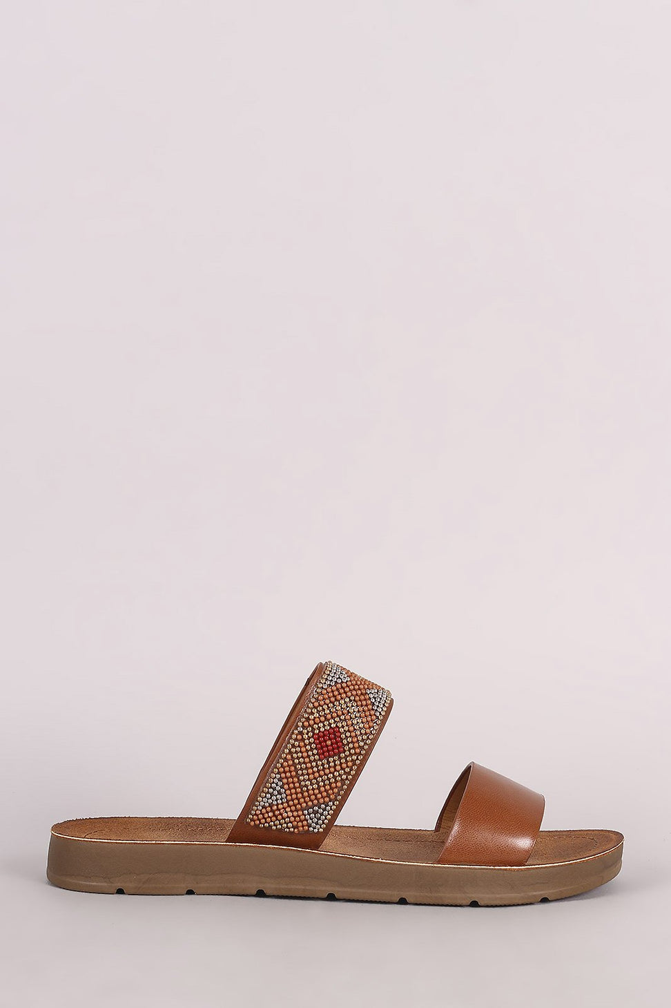 Bamboo Double Band Beadwork Slide Sandal