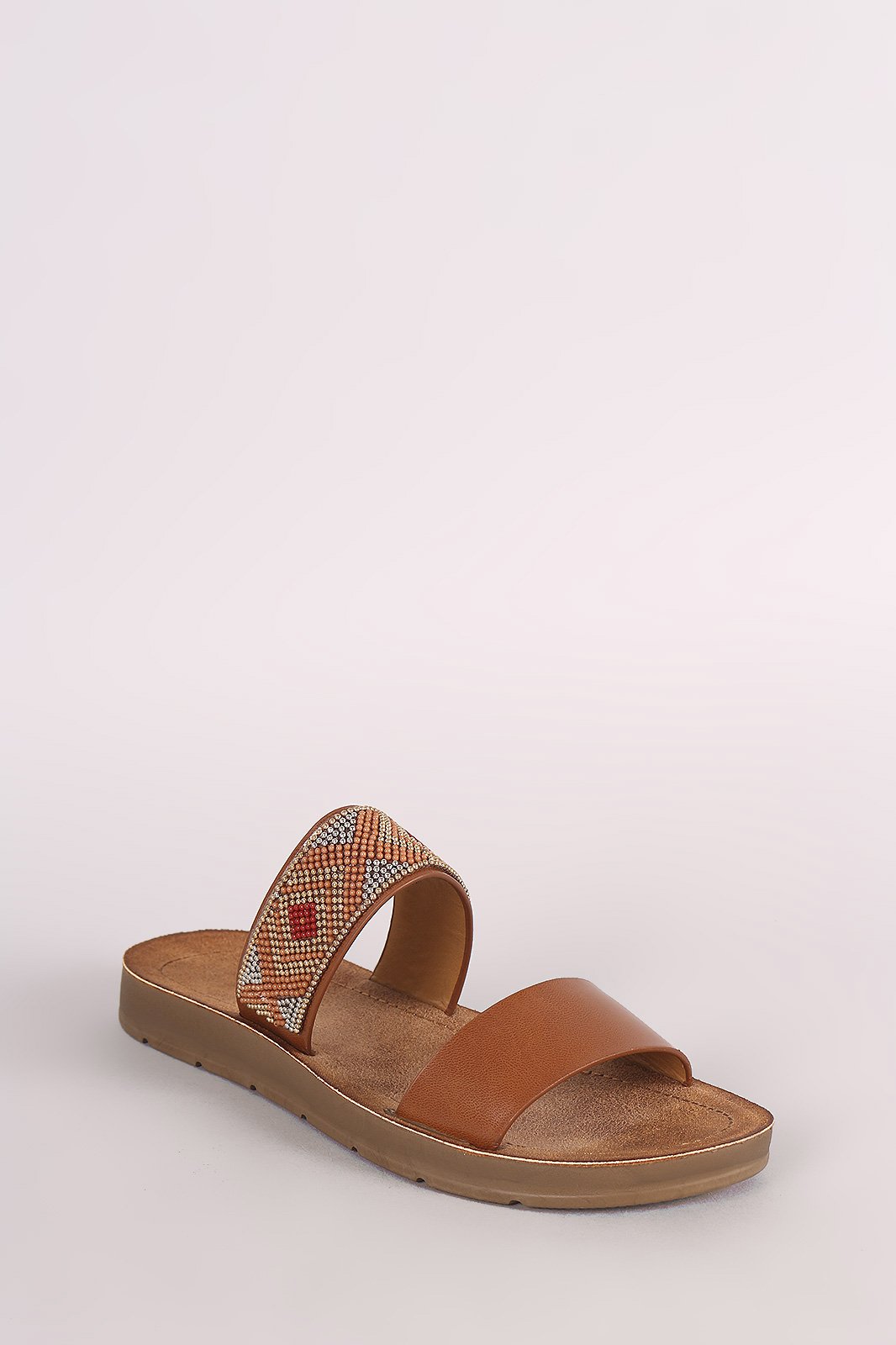 Bamboo Double Band Beadwork Slide Sandal