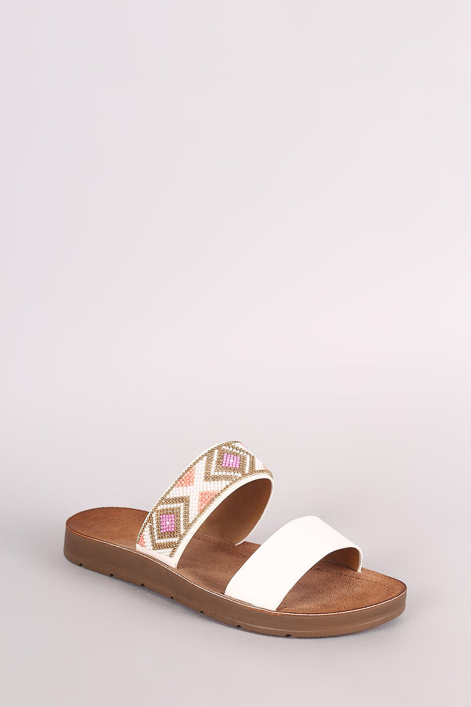 Bamboo Double Band Beadwork Slide Sandal