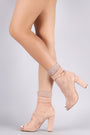 Bamboo Suede Peep Toe Lace Chunky Heeled Ankle Boots
